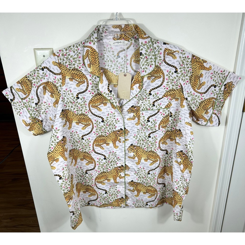 Printfresh Bagheera Pajama Top Womens 4X Blush Pink Artisan Cotton Button Down